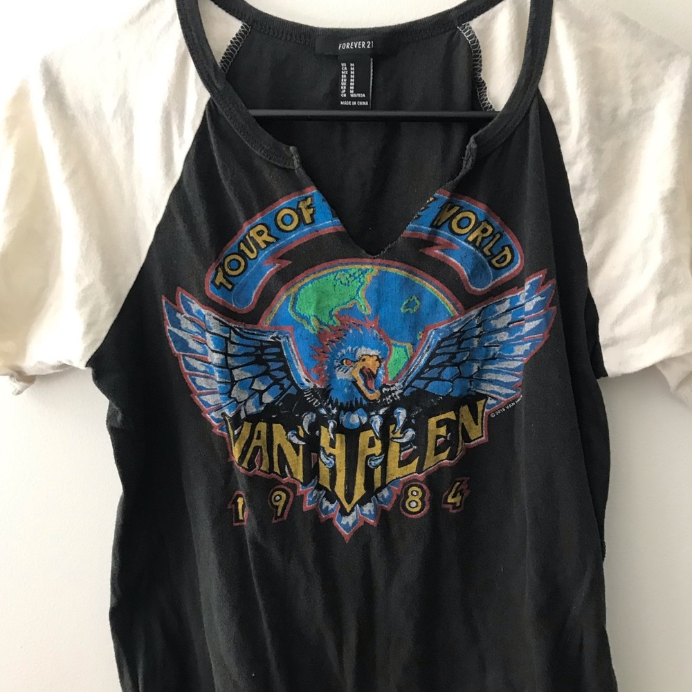 Graphic Band Tee with cut v- neck